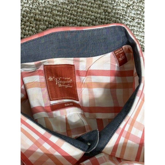 Original Penguin Button Up Men’s 17 36/37 Red White Plaid - Picture 3 of 6